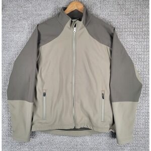 LL Bean Mens Zip Soft Shell Jacket Medium Brown Tan Fleece Lined Soft Shell Coat